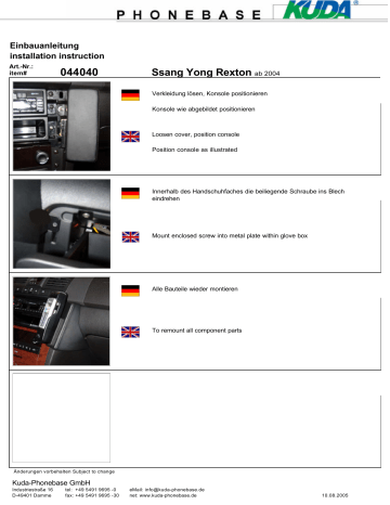 044045 | KUDA 044040 for Ssang Yong Rexton since 2004 until 04/06 Guide d'installation | Fixfr