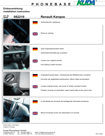 KUDA 082215 for Renault Kangoo (w.o. co-driver airbag) Guide d'installation | Fixfr