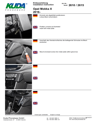 2610 | KUDA 2615 for Opel Mokka X since 2016 Guide d'installation | Fixfr