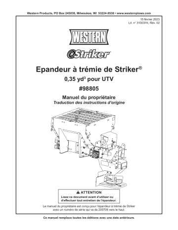 Western Striker SS UTV 0.35 yd3 Hopper #98805 Serial #200706-Higher Manuel du propriétaire | Fixfr