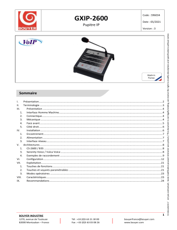 BOUYER GXIP-2600 Pupitre microphone Une information important | Fixfr