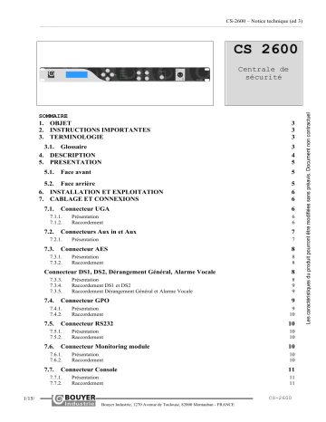 BOUYER CS-2600 Centrale de surveillance Une information important | Fixfr