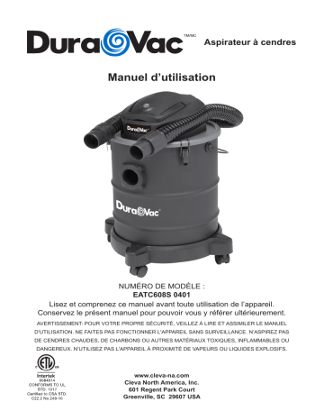 DURAVAC 8686289 5.8 Gallon 2 HP Ash Vacuum Manuel du propriétaire | Fixfr