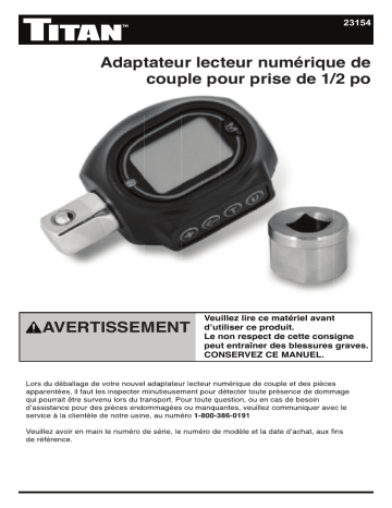 Titan 8450348 1/2 in. dr Digital Torque Adapter Manuel du propriétaire | Fixfr