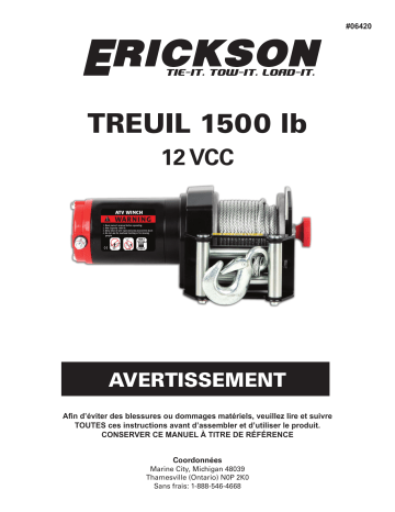 Erickson 9060922 1,500 lb 12V DC Winch Manuel du propriétaire | Fixfr