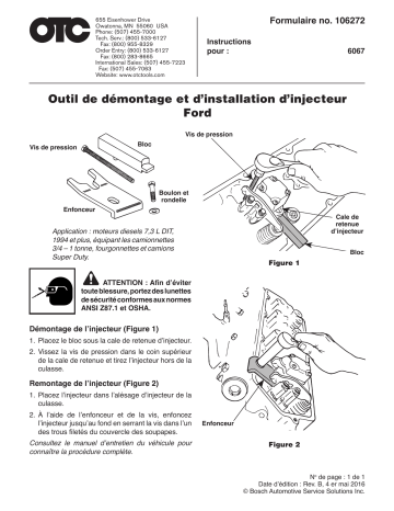 OTC 6067 Ford Injector Remover / Installer Kit Mode d'emploi | Fixfr