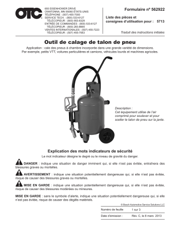 OTC 5713 Tire Bead Seater Mode d'emploi | Fixfr