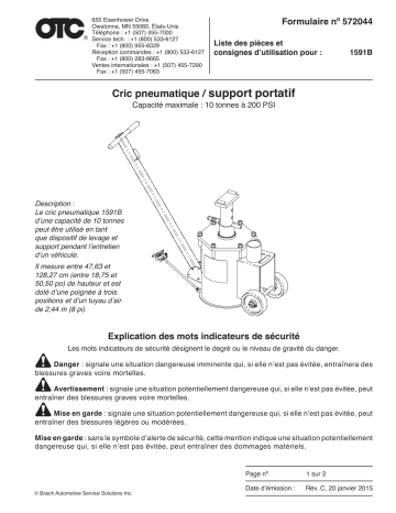 OTC 1591B 10-Ton Combination Air Lift & Stand Mode d'emploi | Fixfr