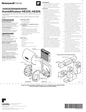 Honeywell Home HE205A1000/U Whole-Home Large Bypass Humidifier 17 GPD Guide de démarrage rapide | Fixfr