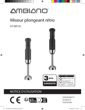 GT-MF-04 | Ambiano GT-SBP-02 milk frother / stick blender Manuel utilisateur | Fixfr