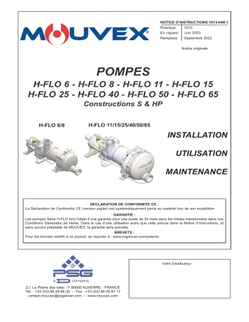 Mouvex 1013-H00 Pompes H-FLO Manuel utilisateur | Fixfr