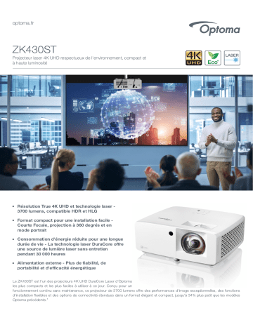 Optoma ZK430ST Eco-friendly compact high brightness 4K UHD laser projector Manuel du propriétaire | Fixfr