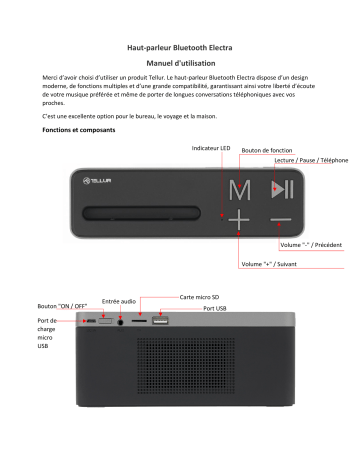 Tellur TLL161061 Electra Bluetooth Speaker Manuel utilisateur | Fixfr