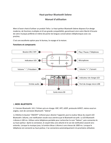 Tellur TLL161071 Selene Bluetooth Speaker Manuel utilisateur | Fixfr