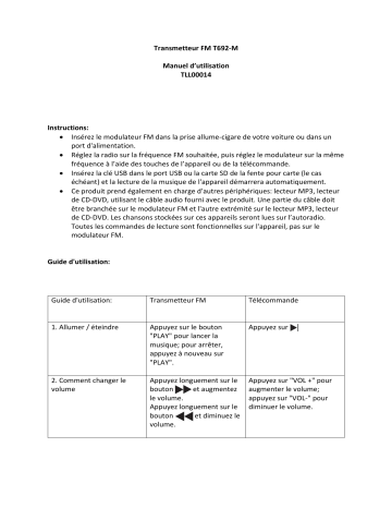 Tellur TLL00014 Car Fm Transmitter T844c T843c Manuel utilisateur | Fixfr