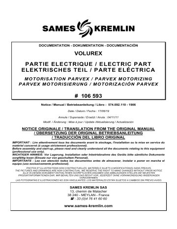 Sames Volurex electric part PARVEX Motorizing Manuel utilisateur | Fixfr