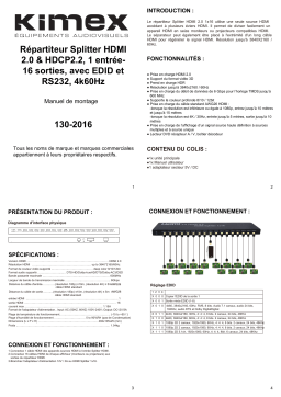 Kimex 130-2016 Splitter HDMI2.0 & HDCP2.2 1 input-16 outputs EDID RS232 4K60Hz Manuel utilisateur
