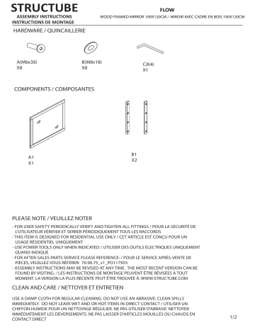 STRUCTUBE FLOW Wood framed mirror 100x120cm Manuel utilisateur | Fixfr