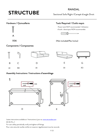 STRUCTUBE RANDAL right-facing sectional sofa Manuel utilisateur | Fixfr