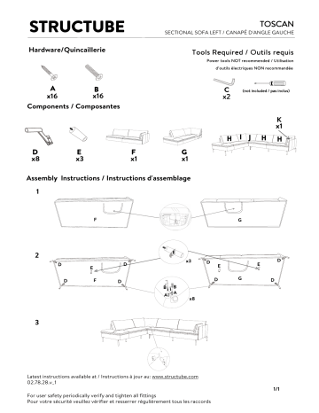 STRUCTUBE TOSCAN Left-facing sectional sofa Manuel utilisateur | Fixfr