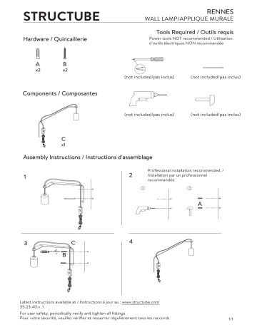STRUCTUBE RENNES Wall Lamp 32 cm height Manuel utilisateur | Fixfr