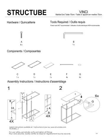 STRUCTUBE VINCI Marble End Table 70 cm Manuel utilisateur | Fixfr