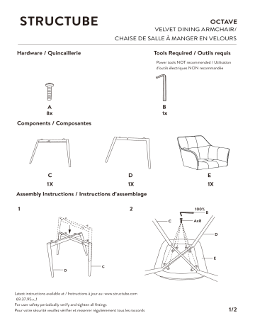 STRUCTUBE OCTAVE velvet dining armchair Manuel utilisateur | Fixfr