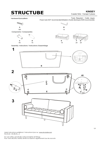 STRUCTUBE KINSEY 100% leather 3-seater Sofa Manuel utilisateur | Fixfr