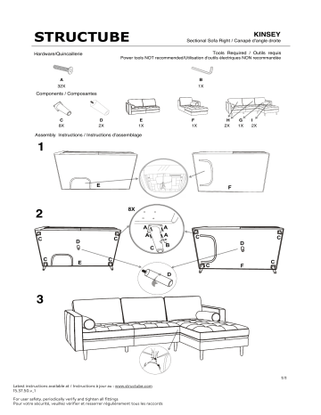 STRUCTUBE KINSEY right-facing 100% leather sectional sofa Manuel utilisateur | Fixfr