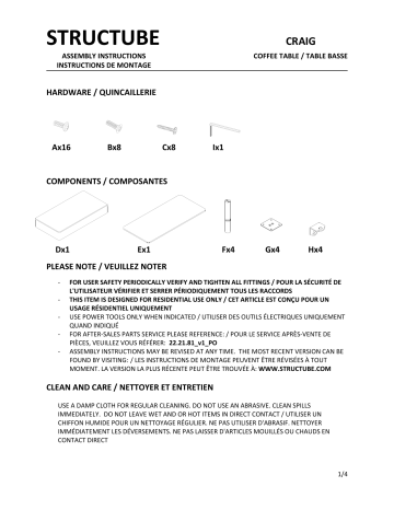STRUCTUBE CRAIG coffee table Manuel utilisateur | Fixfr
