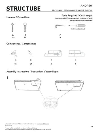 STRUCTUBE ANDREW Left-facing Sectional Sofa Manuel utilisateur | Fixfr