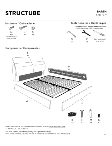 STRUCTUBE BARTH upholstered queen size bed Manuel utilisateur | Fixfr