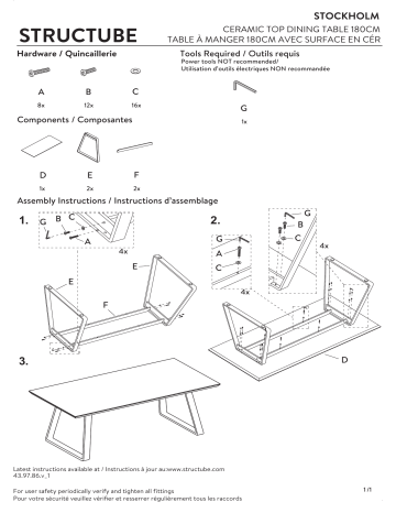 STRUCTUBE STOCKHOLM ceramic top dining table 180 cm Manuel utilisateur | Fixfr