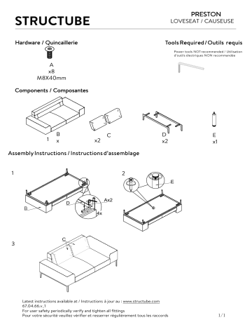 STRUCTUBE PRESTON Loveseat Manuel utilisateur | Fixfr