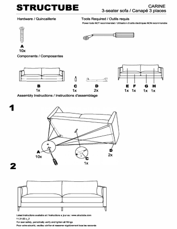 STRUCTUBE CARINE upholstered 3-seater sofa Manuel utilisateur | Fixfr