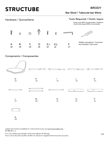 STRUCTUBE BRODY counter stool 65 cm Manuel utilisateur | Fixfr