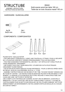 STRUCTUBE RENO Solid acacia wood bar table 160cm Manuel utilisateur
