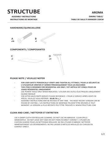 STRUCTUBE AROMA Dining table 150 cm Manuel utilisateur | Fixfr