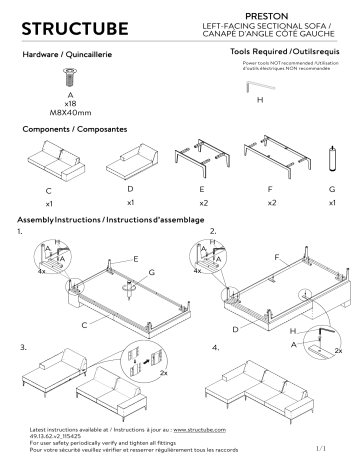 STRUCTUBE PRESTON left-facing sectional sofa Manuel utilisateur | Fixfr