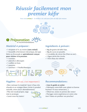 Orisae 98031970 Kit complet pour boisson de kéfir bio Mode d'emploi | Fixfr