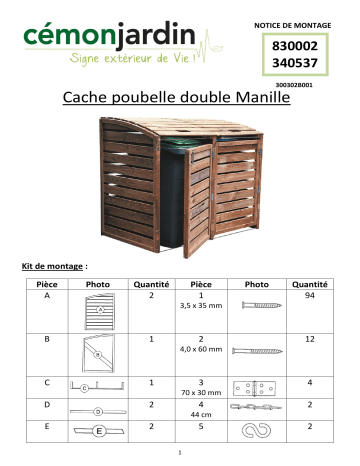 CEMONJARDIN 91136150 Cache-poubelles manille double Mode d'emploi | Fixfr