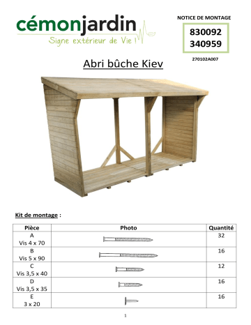 CEMONJARDIN 91024720 Abri à bûches kiev 5 stères Mode d'emploi | Fixfr