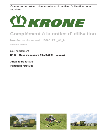 Krone Roue de secours 16 x 9.50-8 + support Mode d'emploi | Fixfr