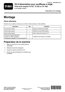 Toro Snow Thrower Power Kit, TX 427, TX 525, or TX 1300 Compact Tool Carrier Compact Utility Loader Guide d'installation