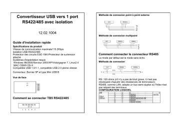 Roline USB 2.0 to RS422/485 Adapter Manuel utilisateur | Fixfr
