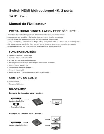 Roline Bi-Directional HDMI Switch 4K60, 2-way Manuel utilisateur | Fixfr