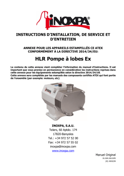 iNOXPA Hygienic Rotary Lobe Pump HLR Manuel utilisateur