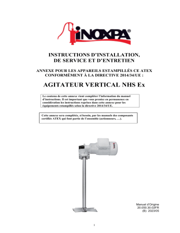 iNOXPA Vertical Agitator NHS Manuel utilisateur | Fixfr
