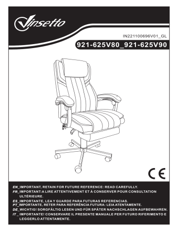 921-625V80BK | Vinsetto 921-625V80GY High-Back Massaging Office Chair Reclining Office Chair Manuel utilisateur | Fixfr