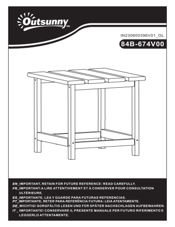 84B-674V00WT | 84B-674V00BU | Outsunny 84B-674V00GN Adirondack Side Table Manuel utilisateur | Fixfr